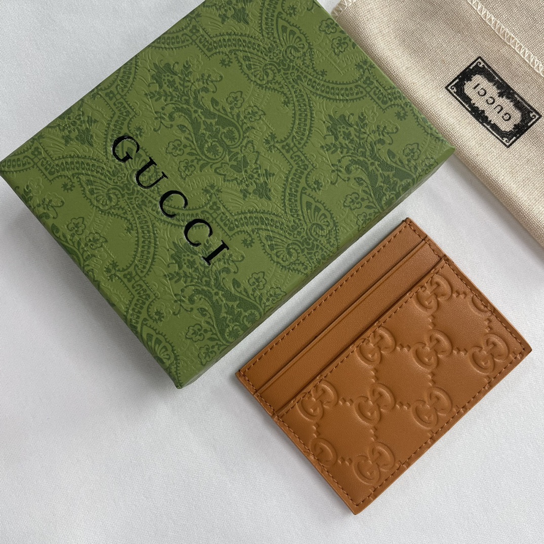 Double-G GG rubber-effect card case brown-wallet - Gorchic - $35.99