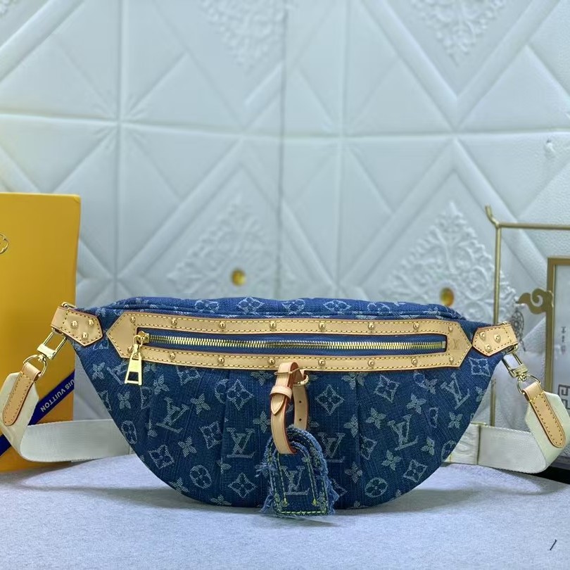Designer Monogram Denim High Rise Bumbag Blue - Gorchic - $136.99