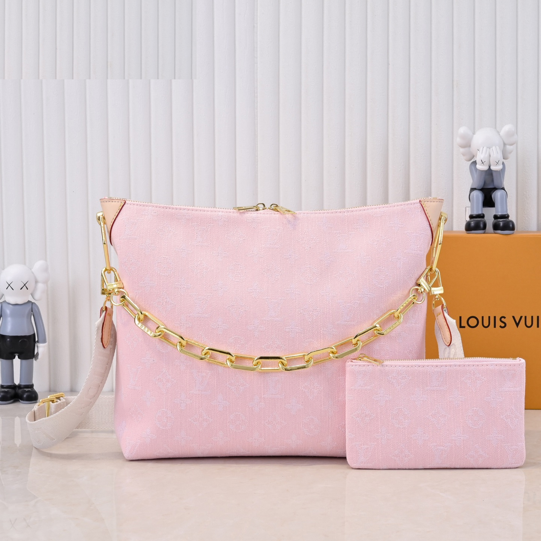 Designer Monogram Coussin Hobo MM Pink Denim Bag - Gorchic - $122.99