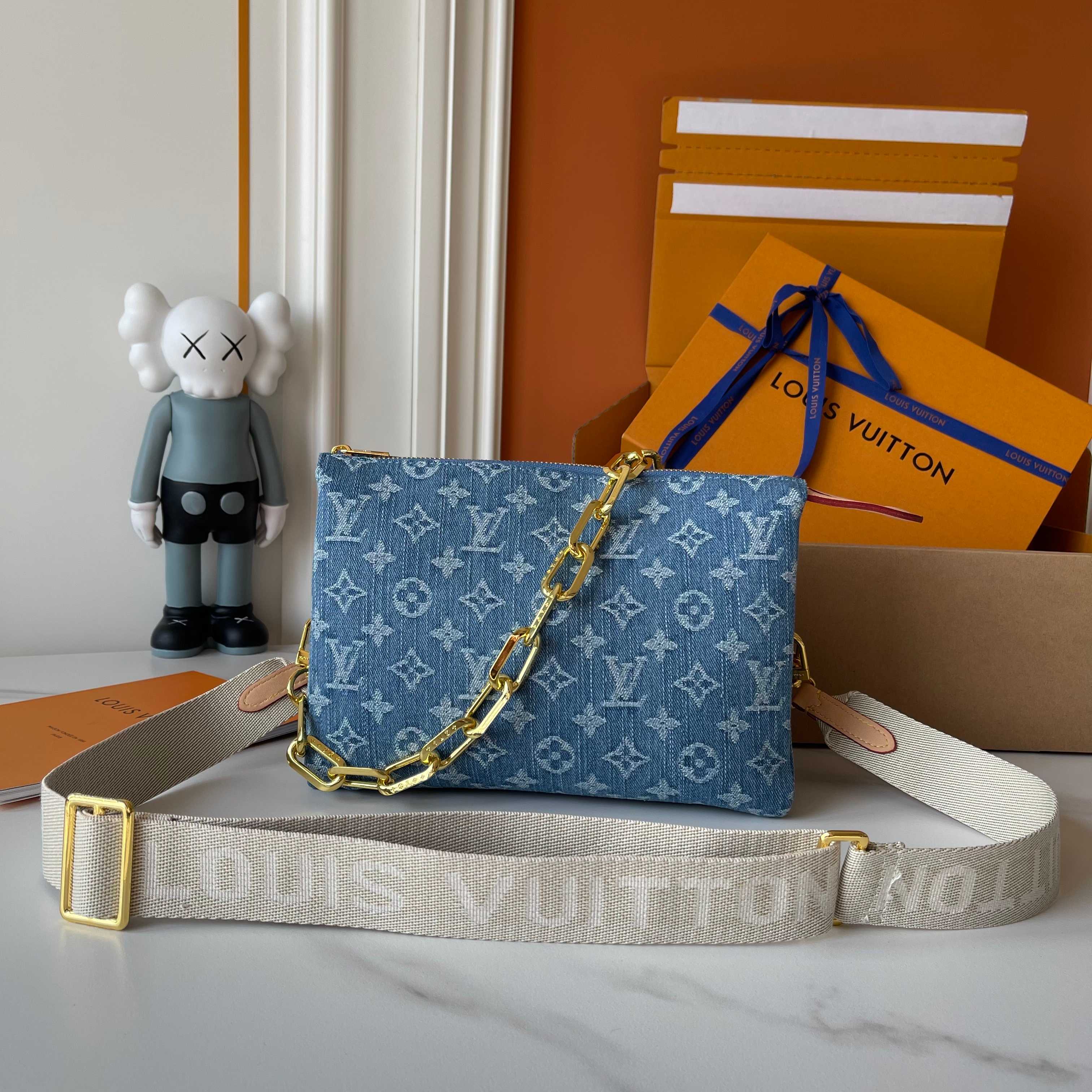 Designer Monogram Coussin Dark Blue Denim Color SmallHandbag - Gorchic - $117.99