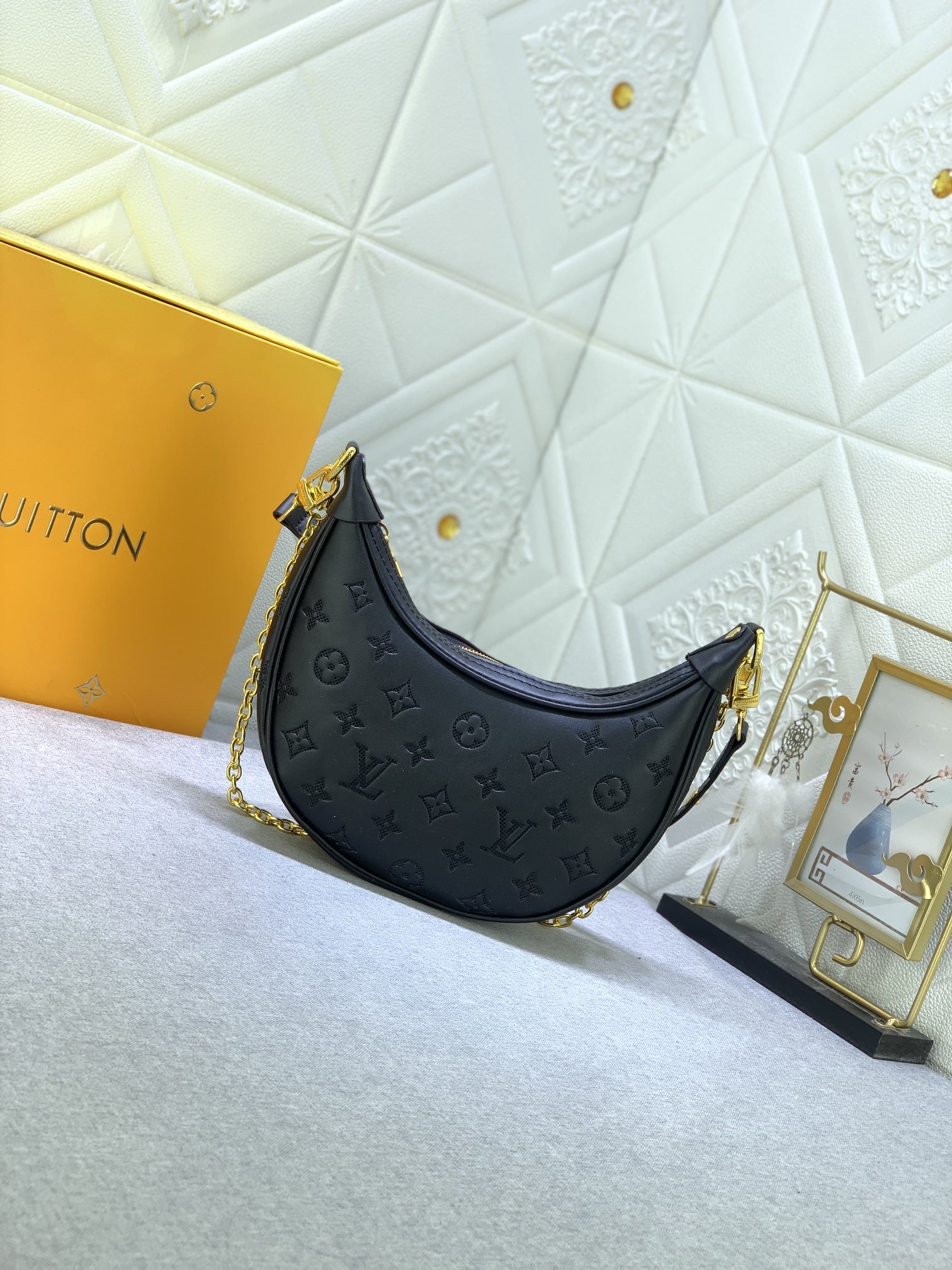 Designer Monogram Bag Loop Hobo in Black - Bag - Gorchic - $119.99