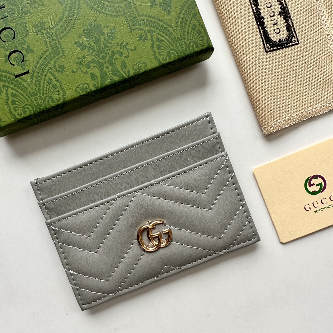 Double-G GG Marmont card case grey leather-wallet - Gorchic - $39.99