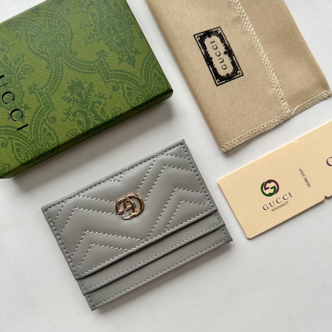 Double-G GG Marmont card case grey leather-wallet - Gorchic - $39.99