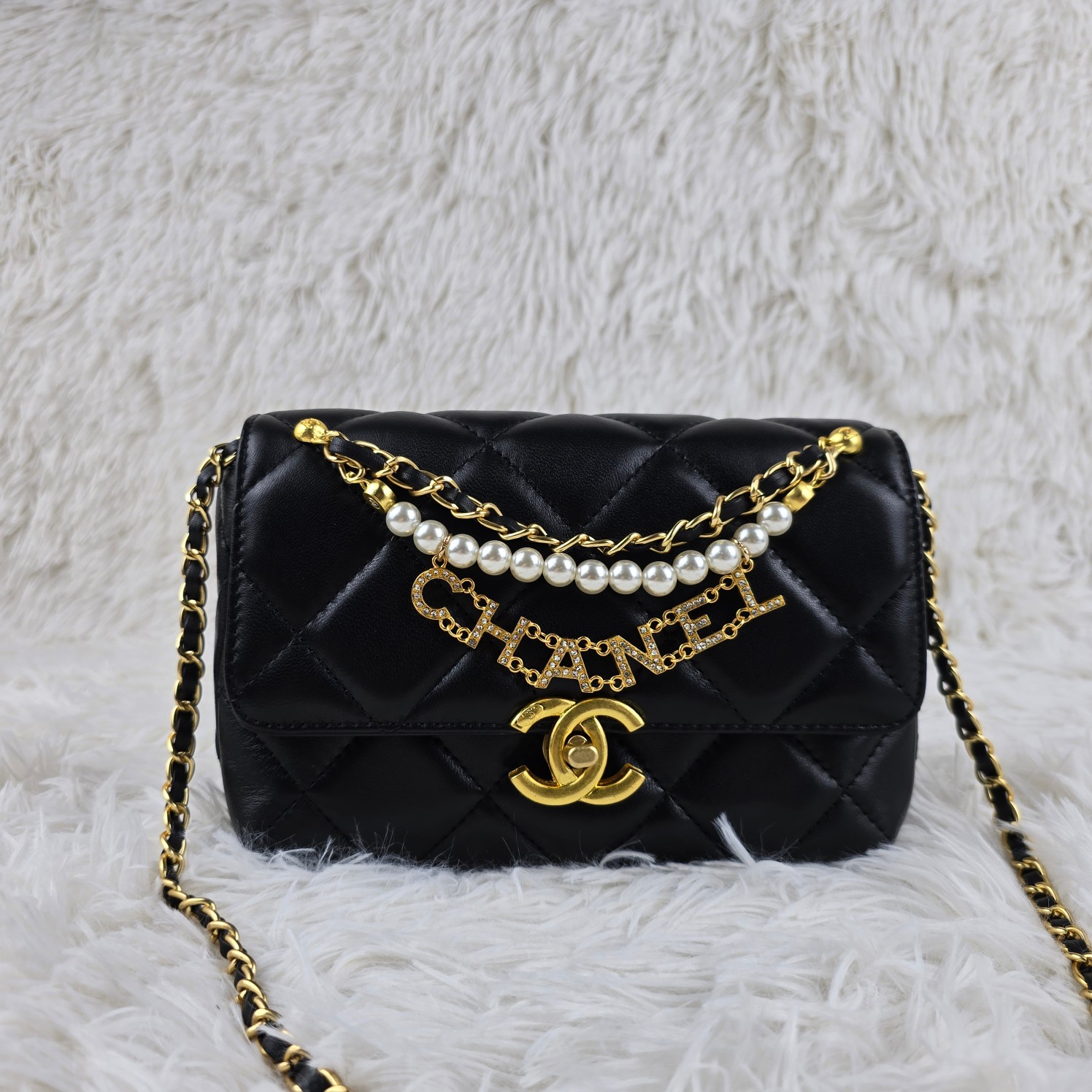 CC Inspired 24A Pearl Mini Flap Bag-Black - Bag - Gorchic - $135.99