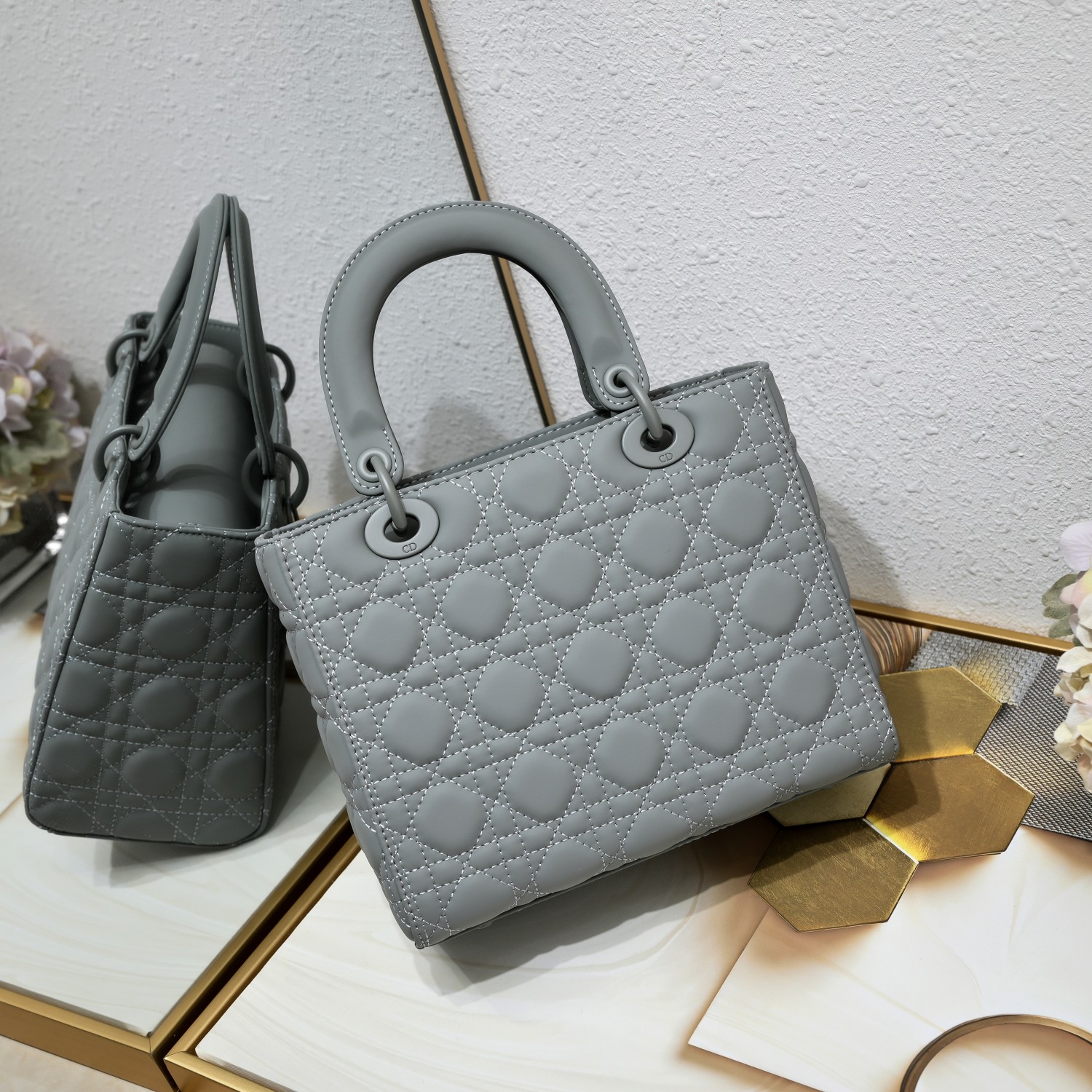 D Inspired Medium Lady D Inspired Bag Grey Ultramatte Calfskin - Bag - Gorchic - $146.99