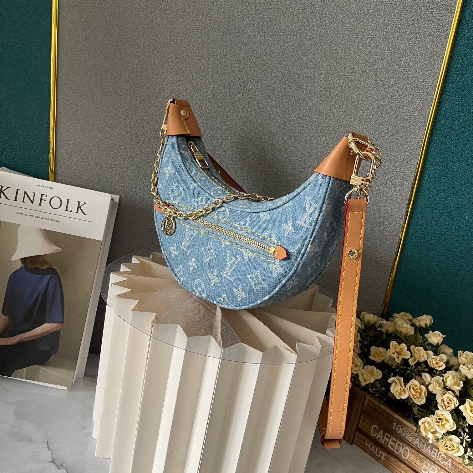 Designer Monogram Loop Moon bag Blue Denim - Bag - Gorchic - $129.99