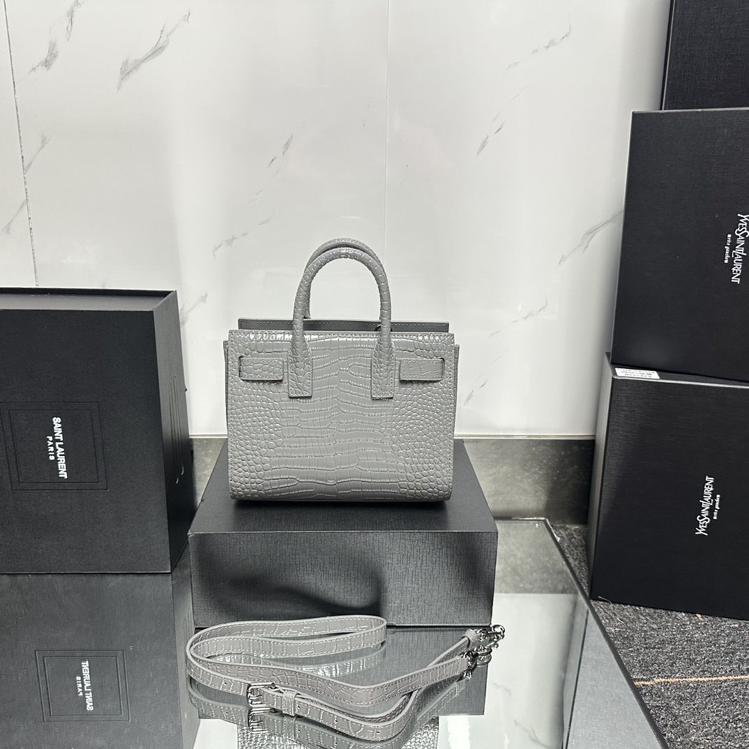 Lady Designer Grey Croc Embossed Leather Nano Classic Sac De Jour Tote - Bag - Gorchic - $175.99