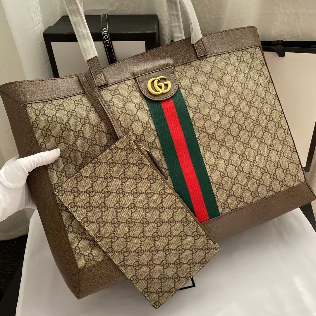 Double-G GG Monogram Web Ophidia Medium Tote Brown - Gorchic - $132.99