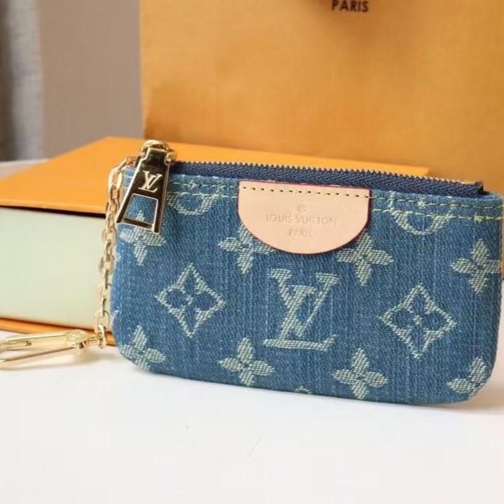 Designer Monogram Denim Key Pouch - Gorchic - $78.99