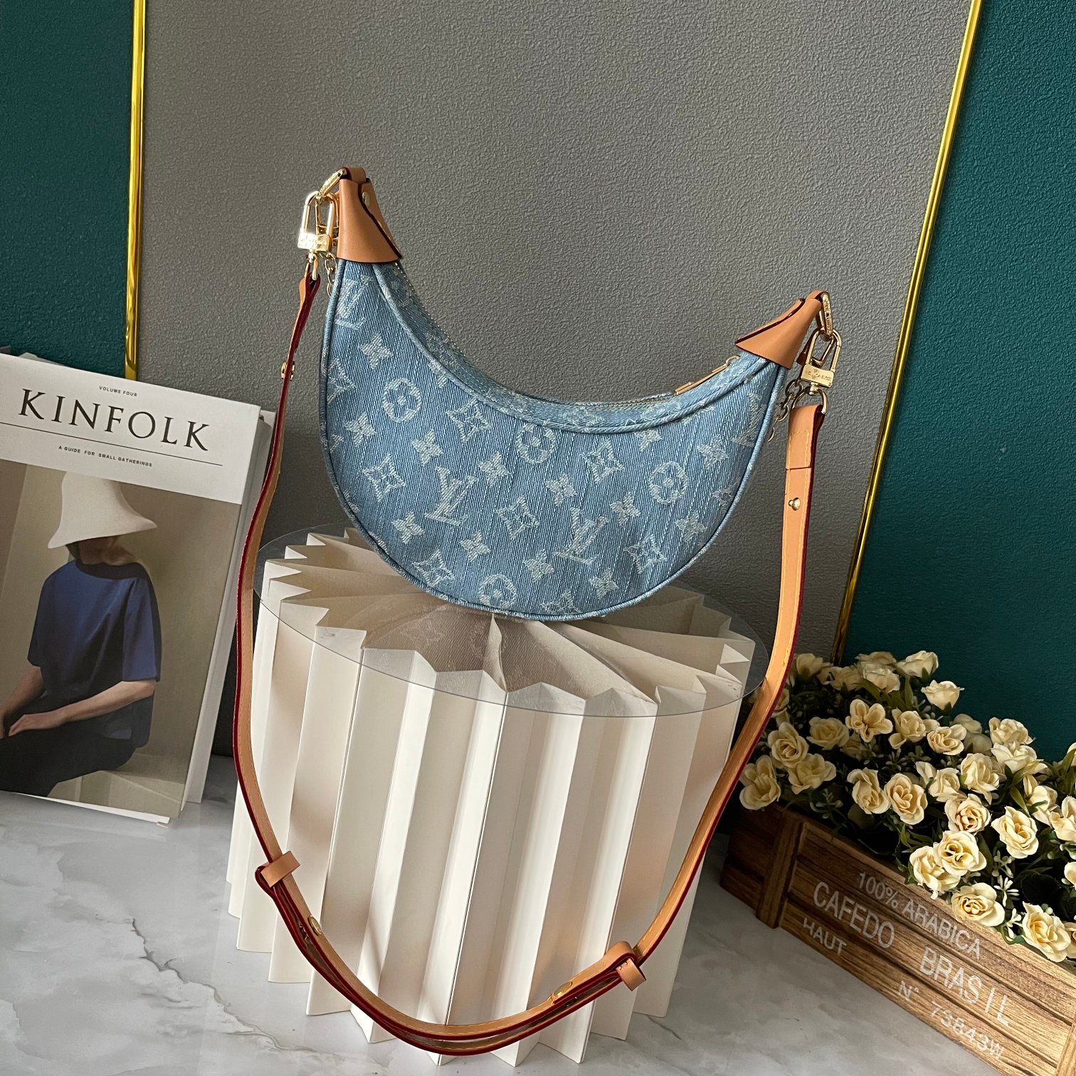 Designer Monogram Loop Moon bag Blue Denim - Bag - Gorchic - $129.99