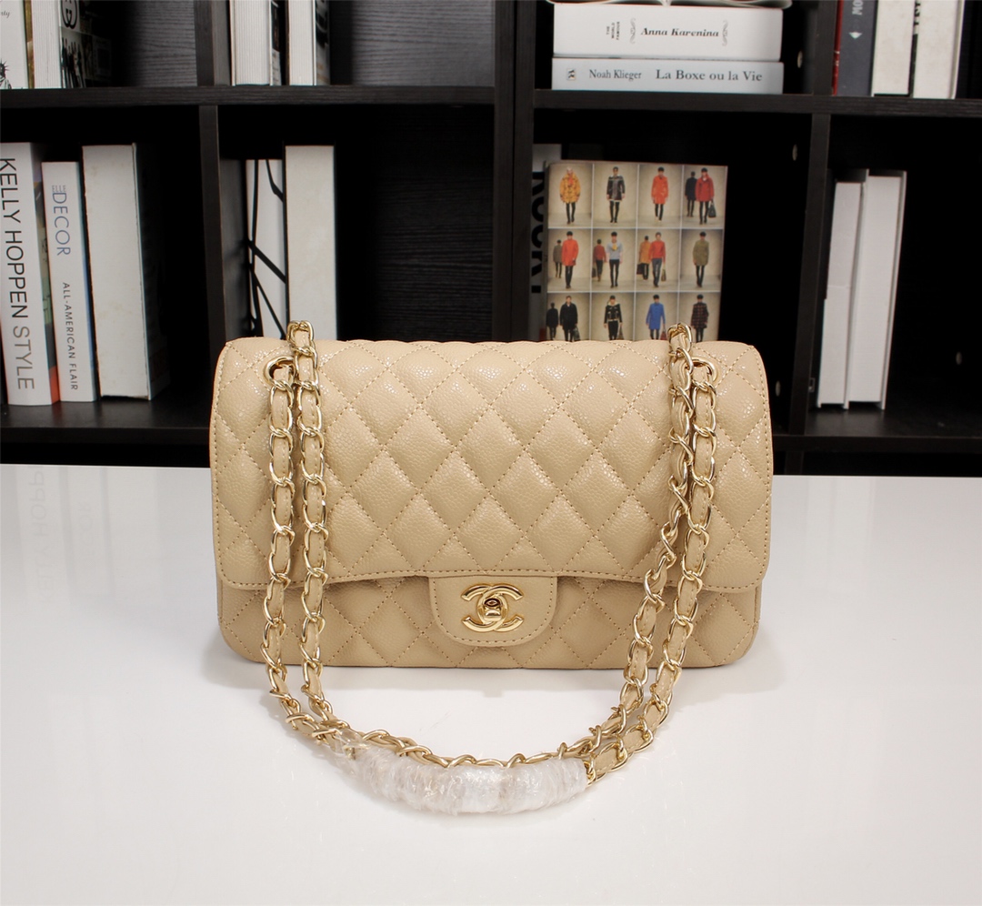 CC Inspired Classic Double Flap Bag Yellow Caviar Golden Hardware - Bag - Gorchic - $122.99