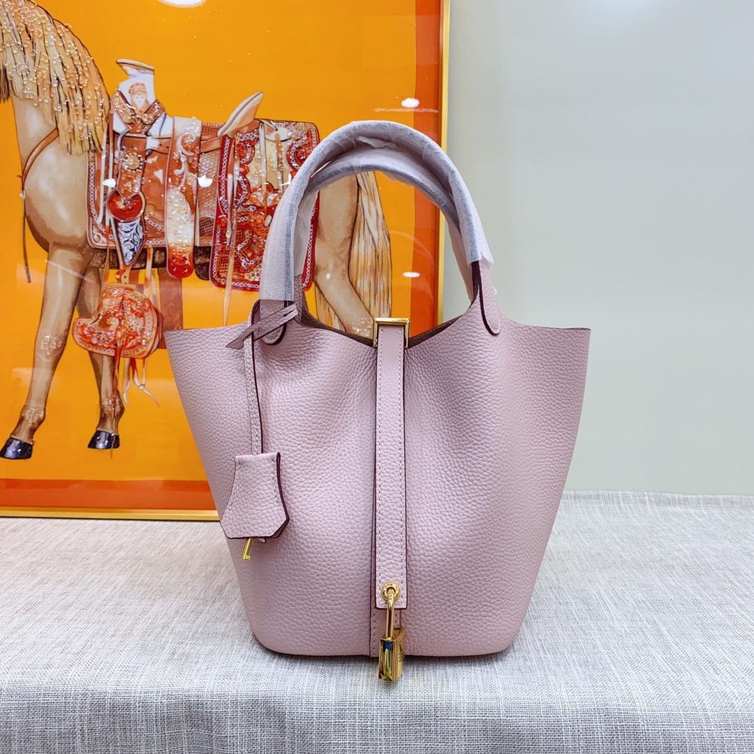 H-Inspired Clemence Picotin Lock Bag Golden Hardware-Light Pink Bag - Gorchic - $143.99