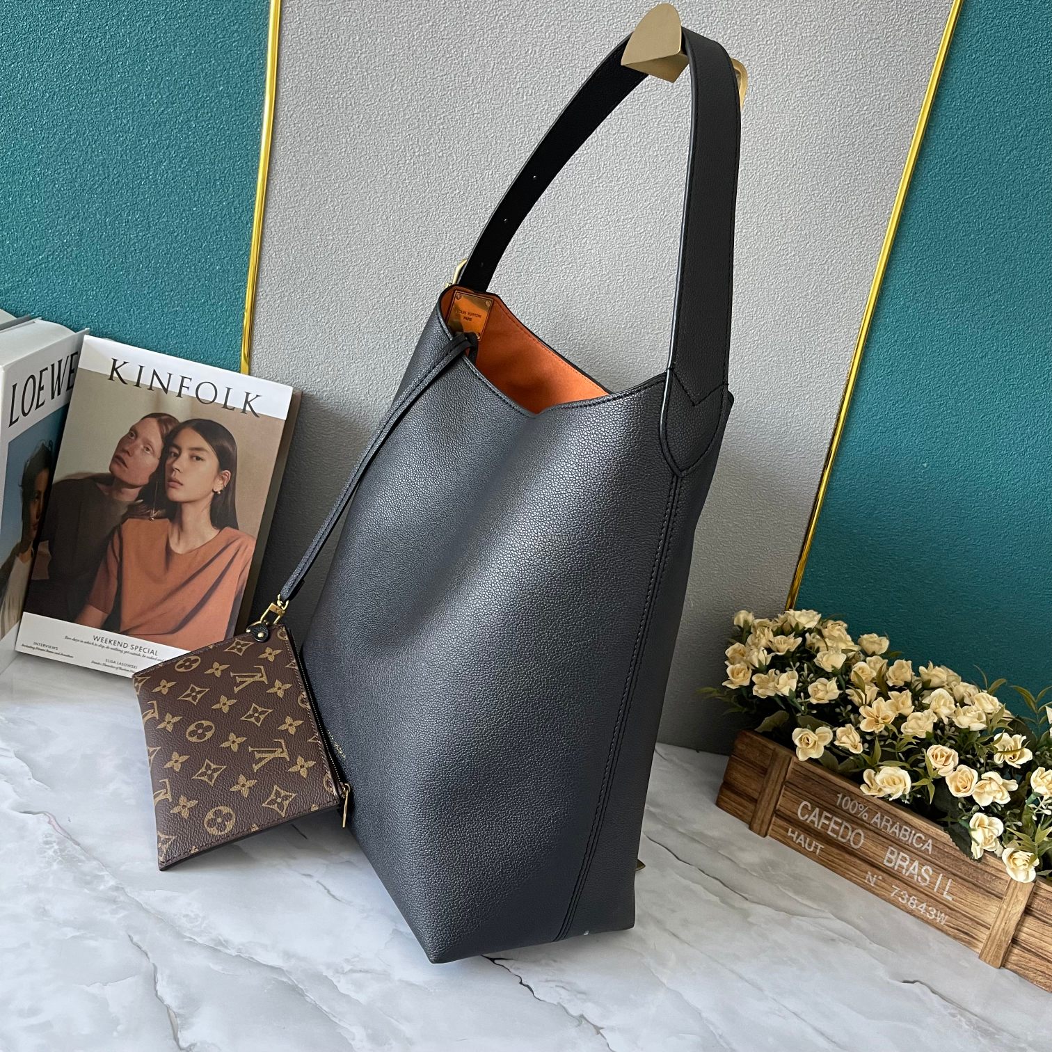 Designer Monogram Low Key Hobo MM Bag in Black - Bag - Gorchic - $138.99