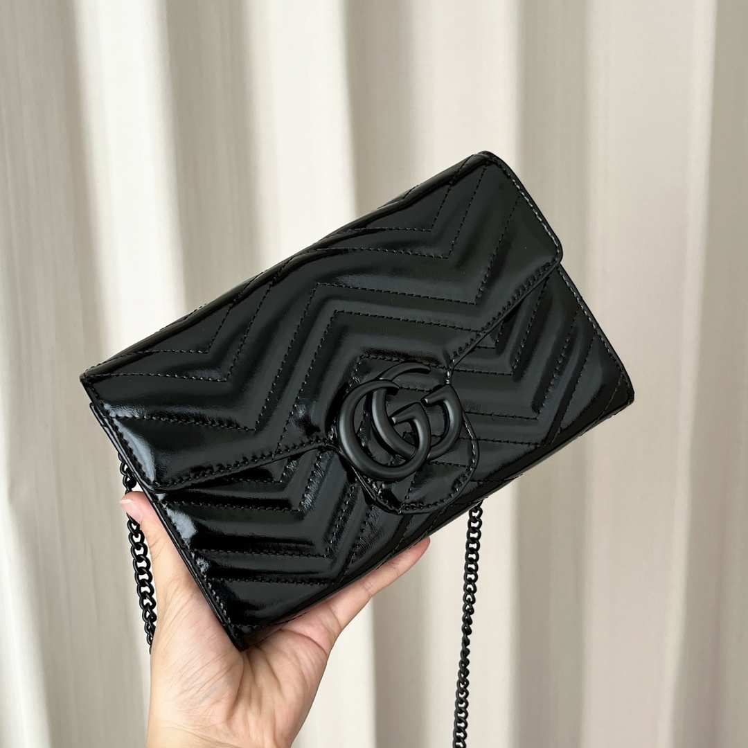 Double-G Marmont Chain Wallet - Black Leather bag Wallet - Gorchic - $123.99