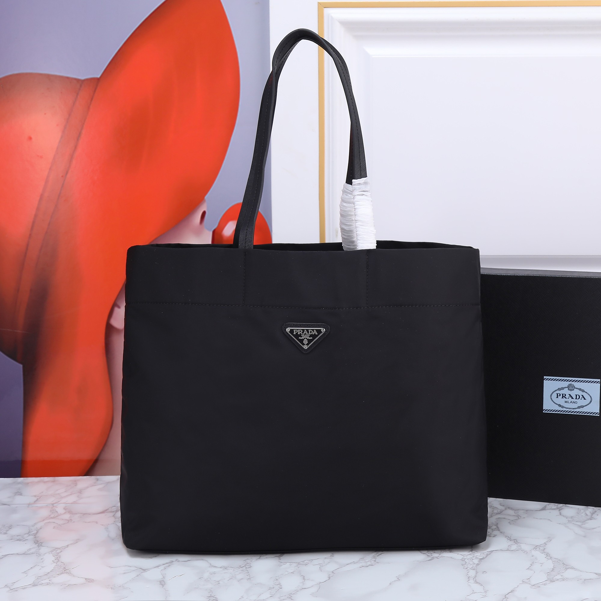 Saffiano texture Nylon Fabric Black Medium Tote Bag - Gorchic - $135.99