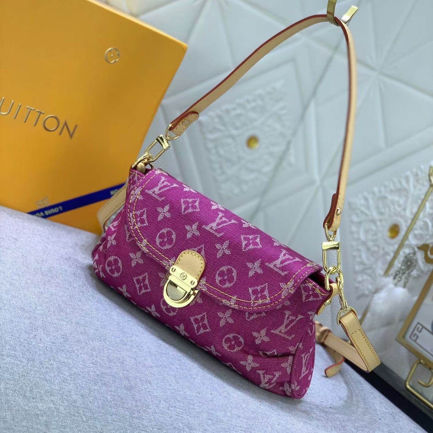Designer Monogram Vintage Pink Denim Shoulder Handbag - Gorchic - $139.99