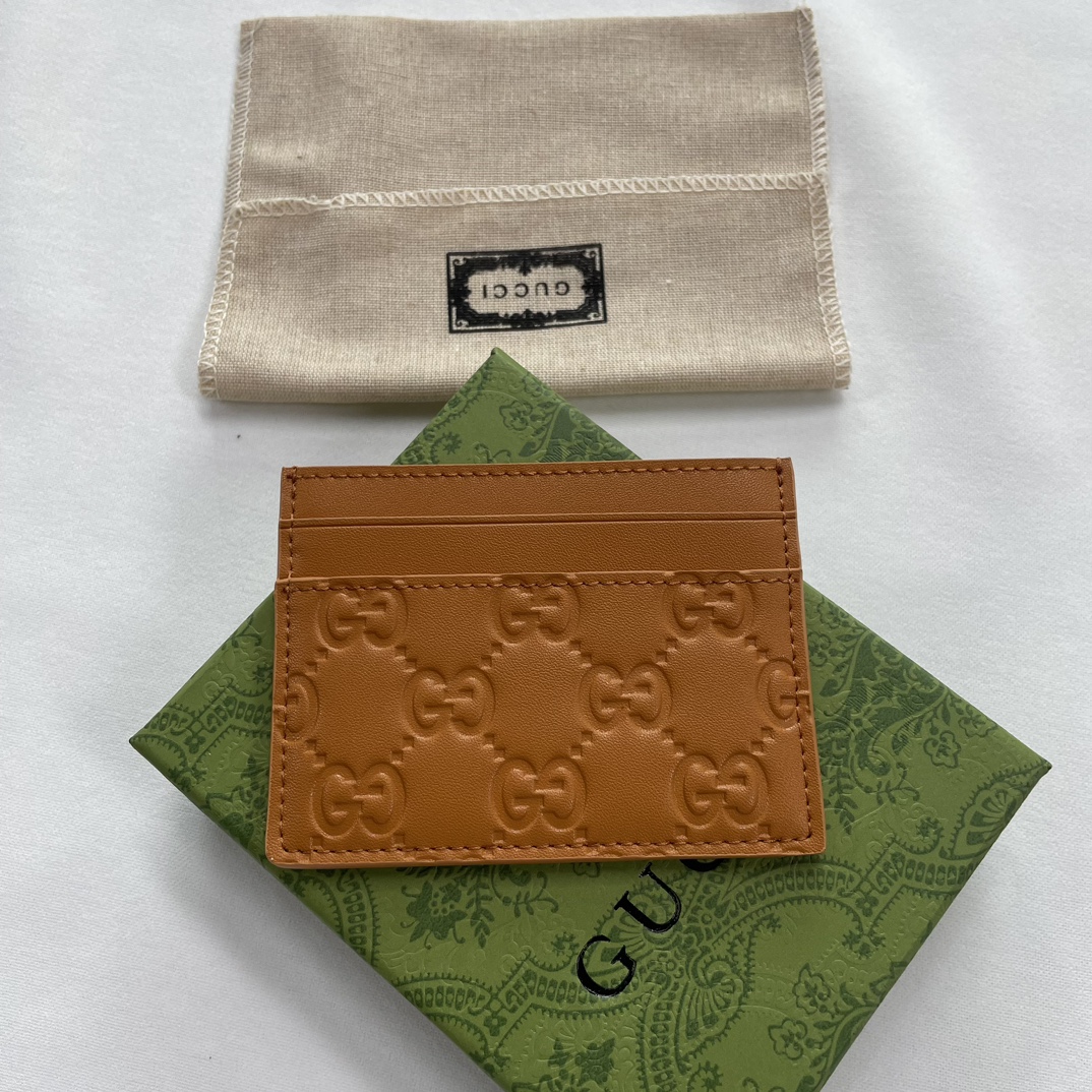 Double-G GG rubber-effect card case brown-wallet - Gorchic - $35.99