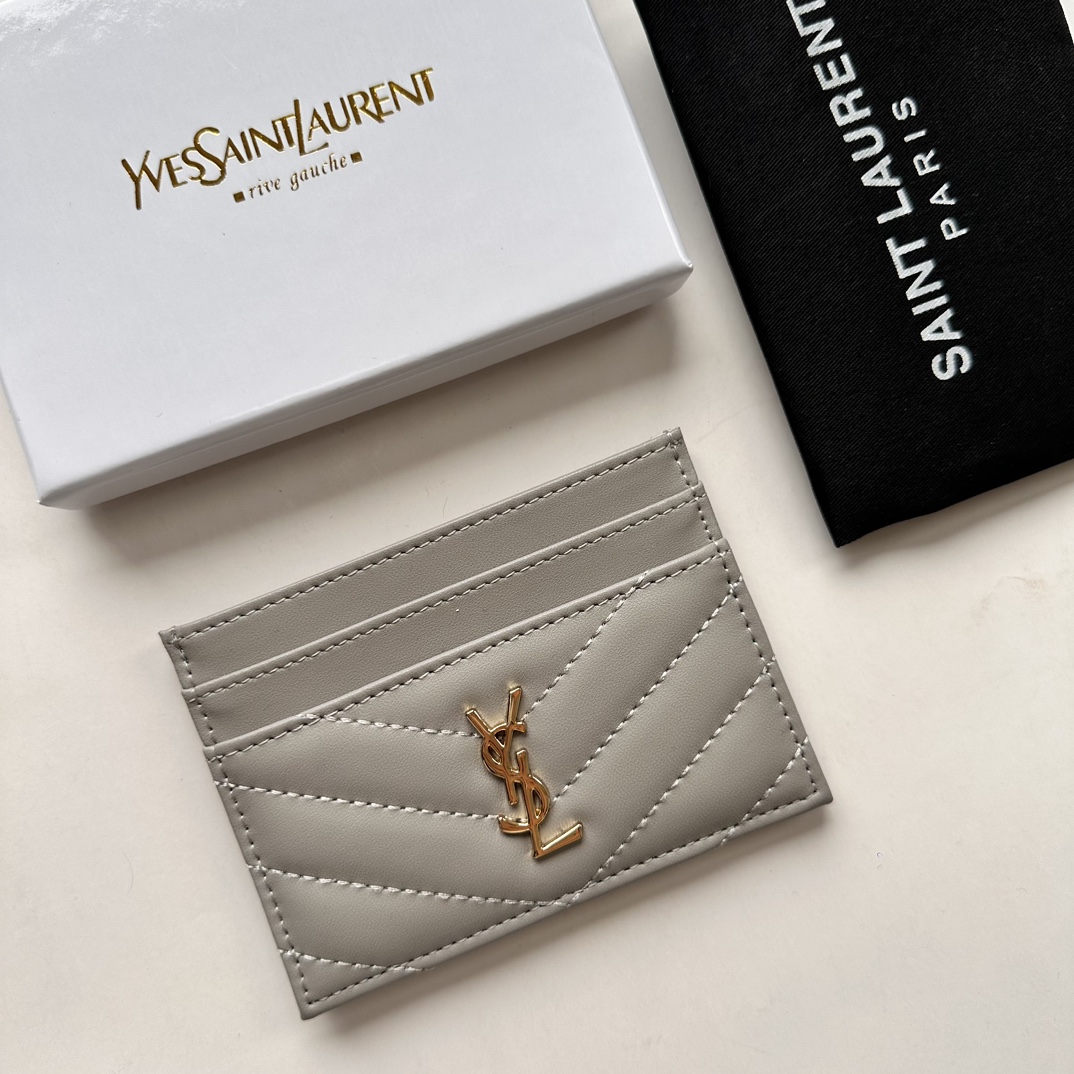 Lady Designer CASSANDRE MATELASSÉ card case in lambskin -Gray Wallet - Gorchic - $35.99