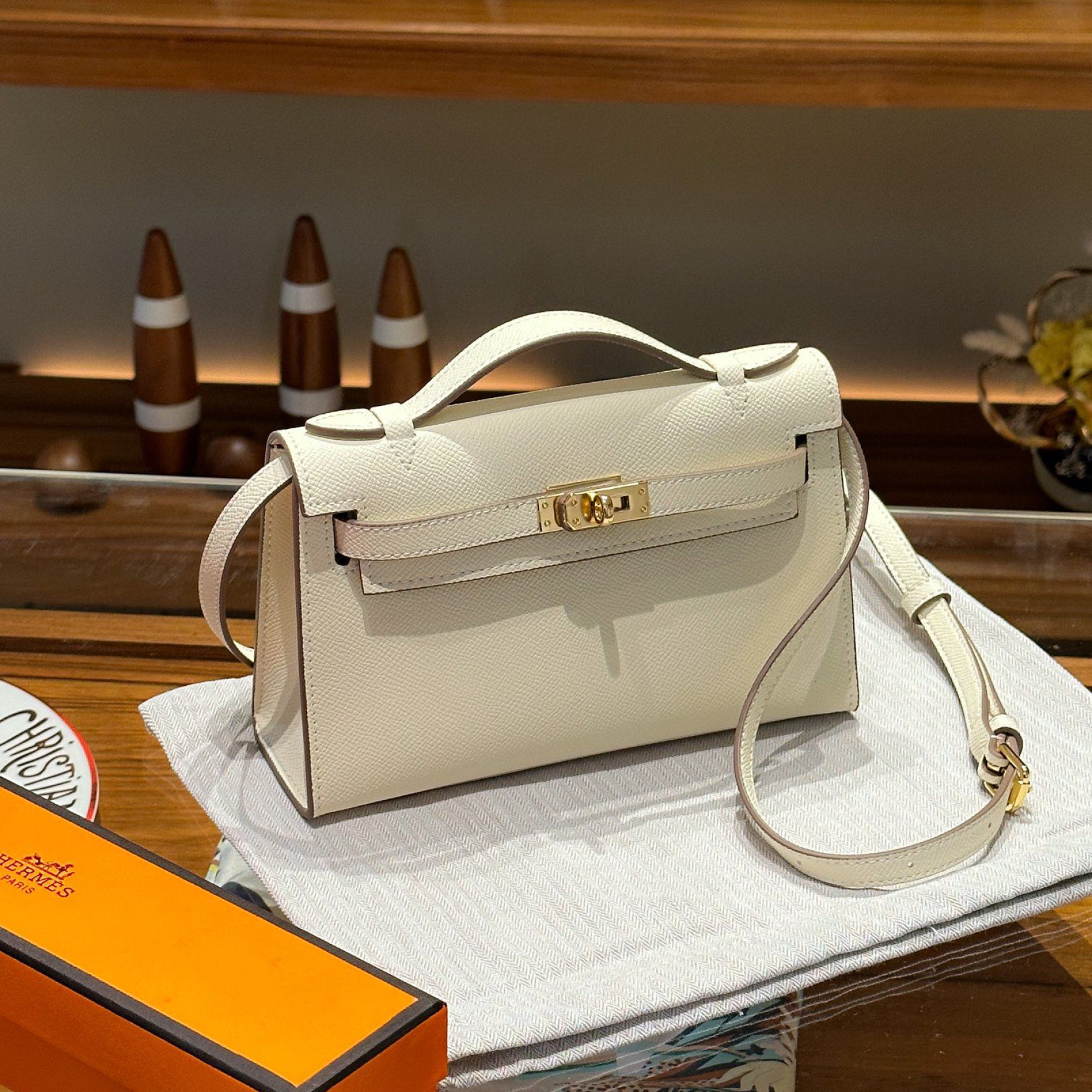 H-Inspired Kelly Mini 1st Kelly Pochette Generation Epsom Palm Leather-White - Gorchic - $143.99