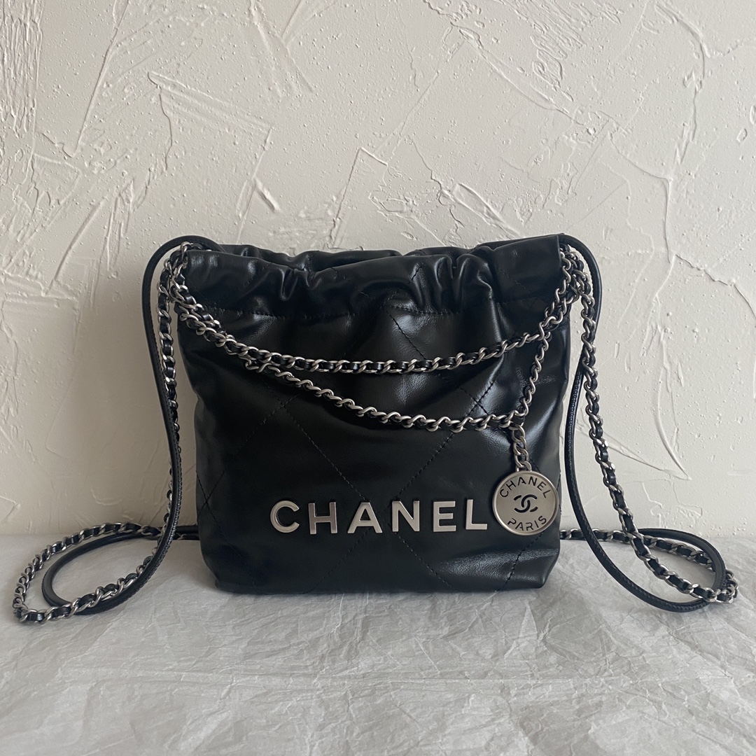 CC Inspired 22 MINI HANDBAG Shiny Calfskin & Sier-Tone Metal Black - Bag - Gorchic - $161.99