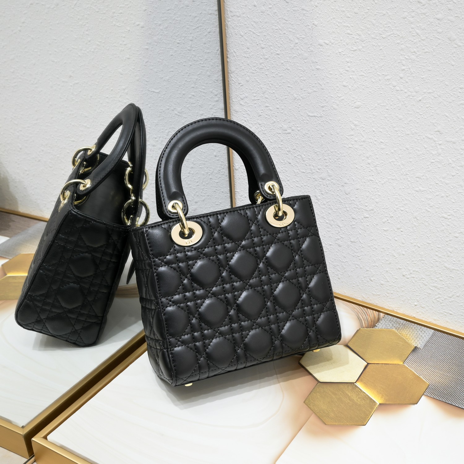 D Inspired Small Lady D Inspired Bag Black Cannage Calfskin - Bag - Gorchic - $144.99
