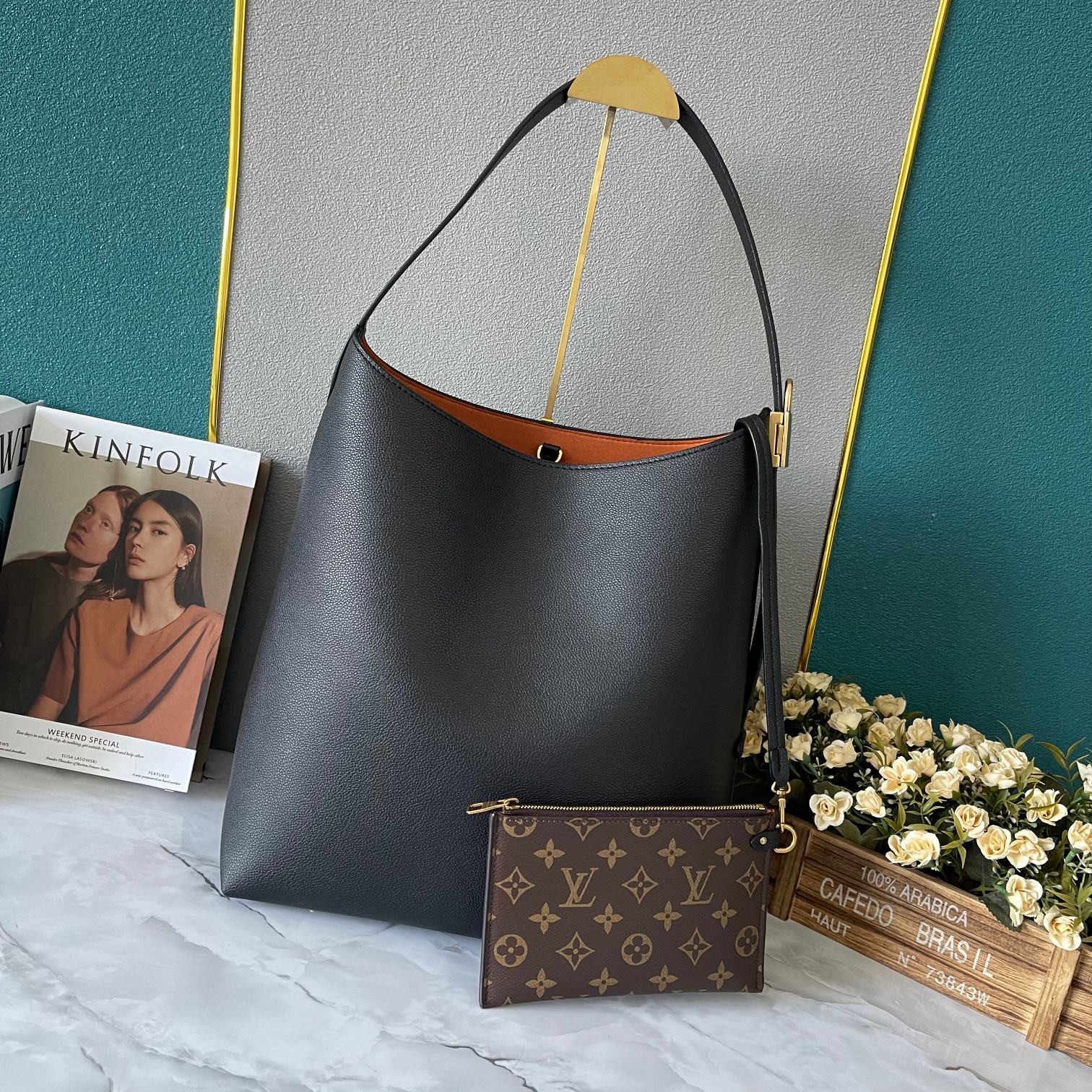 Designer Monogram Low Key Hobo MM Bag in Black - Bag - Gorchic - $138.99