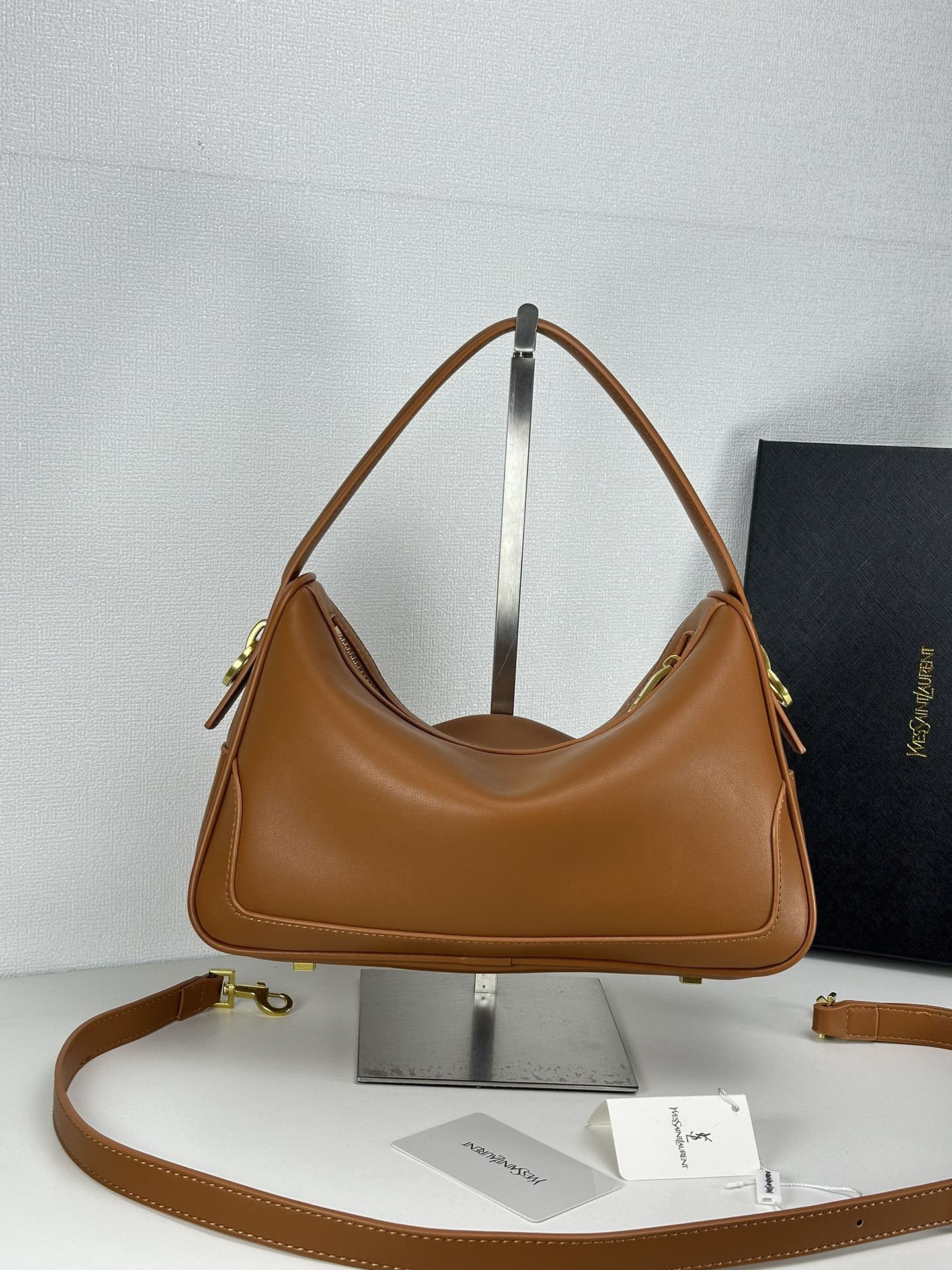 Lady Designer Fashion Vintage Bowling Bag - Camel Colored Leather Bag - Gorchic - $135.99