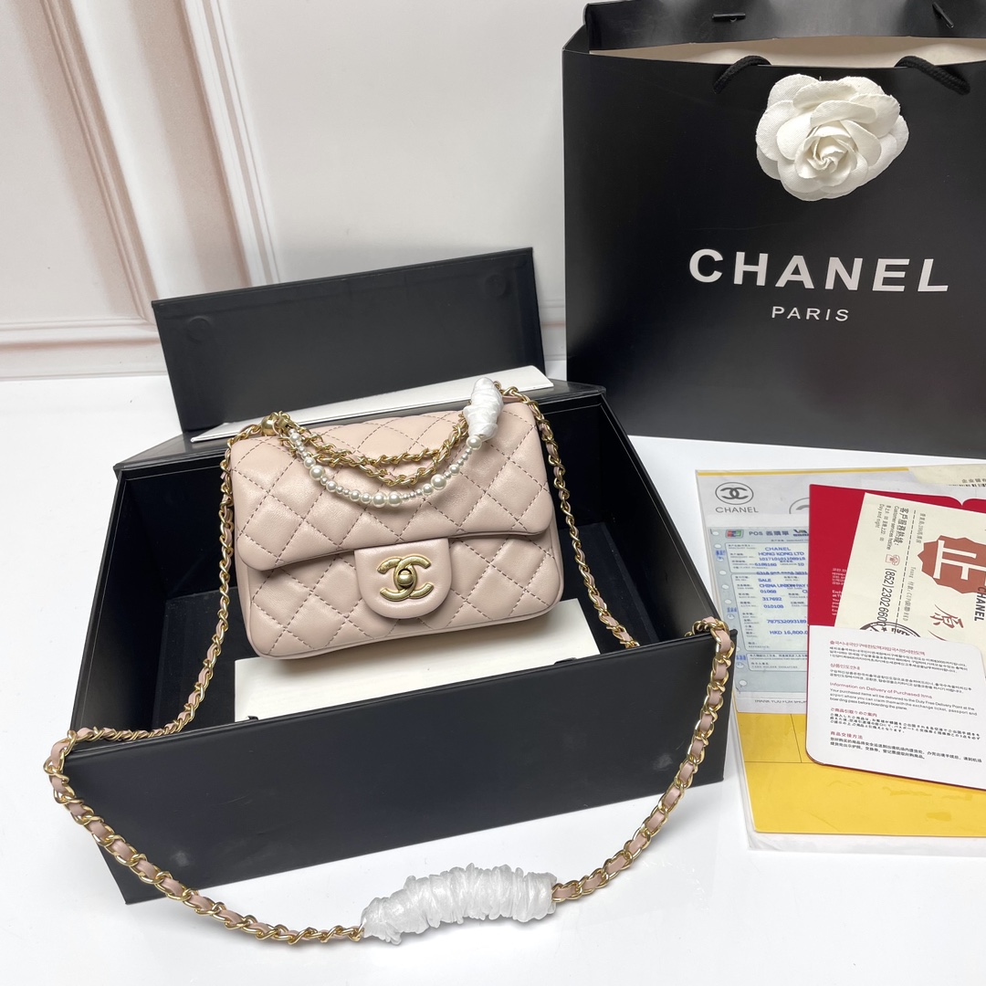 CC Inspired 17c Ivory Caviar Rectangle Mini Gold Hardware - Bag - Gorchic - $128.99