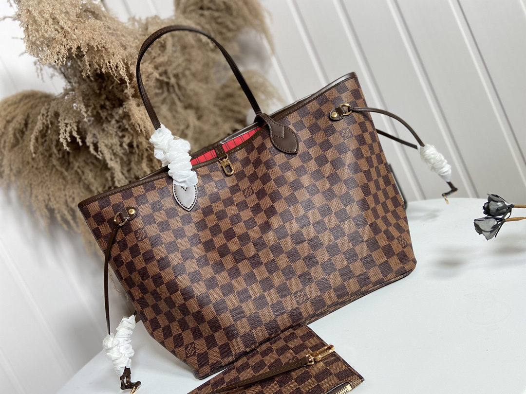 Designer Monogram Damier Ebene Canvas Neverfull MM Rose Ballerine - Bag - Gorchic - $110.99