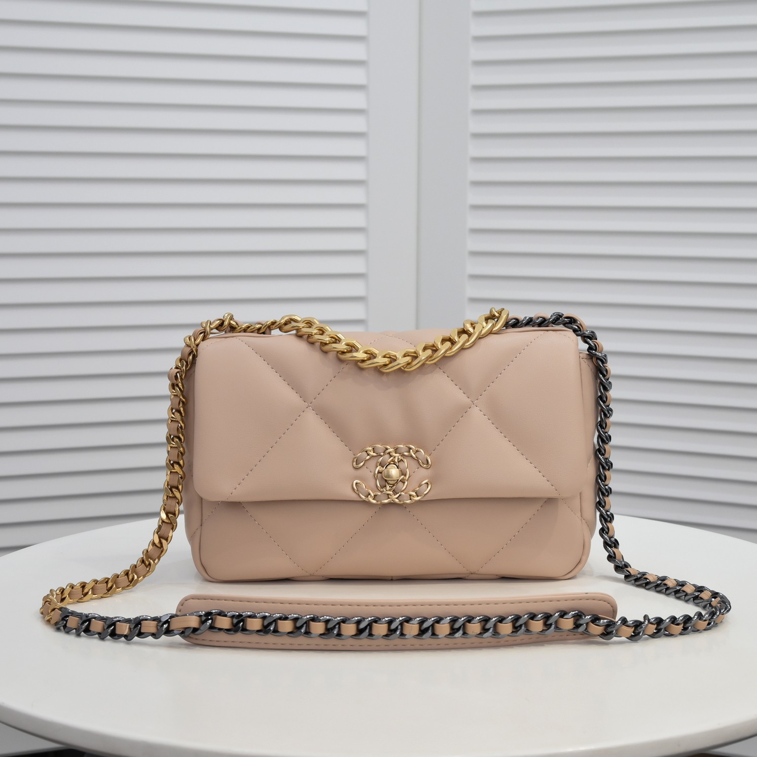 CC Inspired Calfskin Quilted CC Inspired 19 Flap Beige -Golden - Bag - Gorchic - $132.99