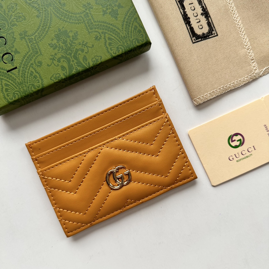 Double-G GG Marmont card case yellow leather-wallet - Gorchic - $39.99