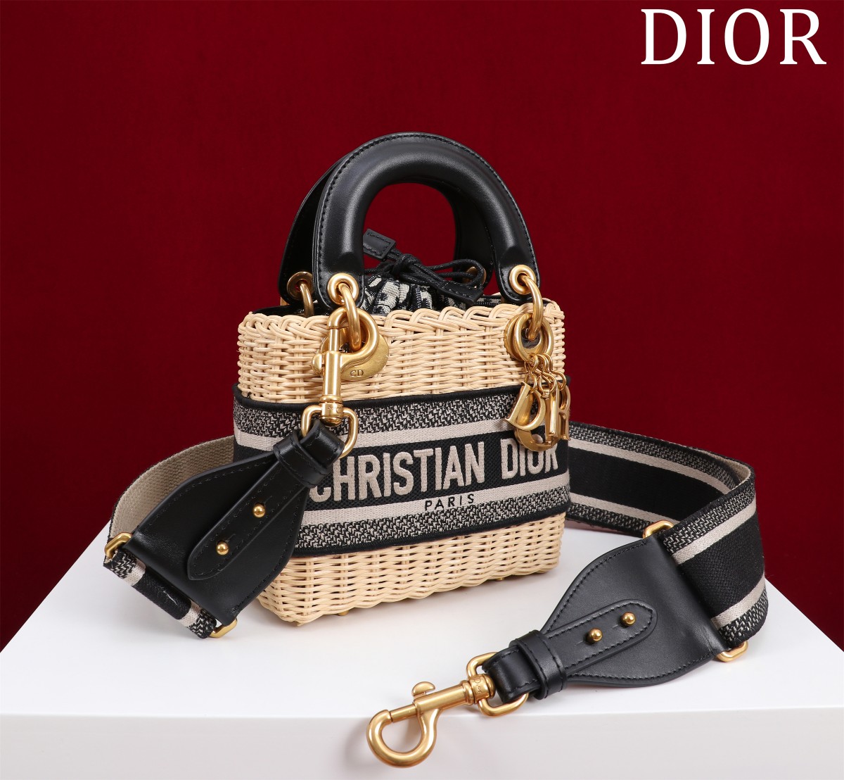 D Inspired Lady D Inspired Natural Wicker and Blue D Inspired Oblique Jacquard Handbag - Bag - Gorchic - $173.99