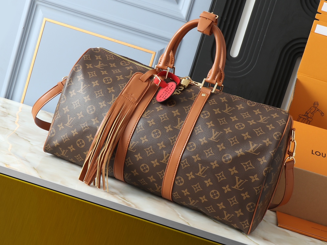 Designer Monogram Keepall Bandoulière 50 Monogram Distressed Leather- Bag - Gorchic - $165.99