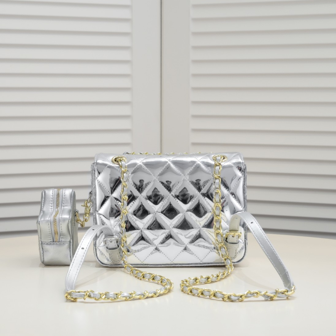 CC Inspired Mirror Mini Classic Flap with Star Coin Purse - Sier - Gorchic - $138.99