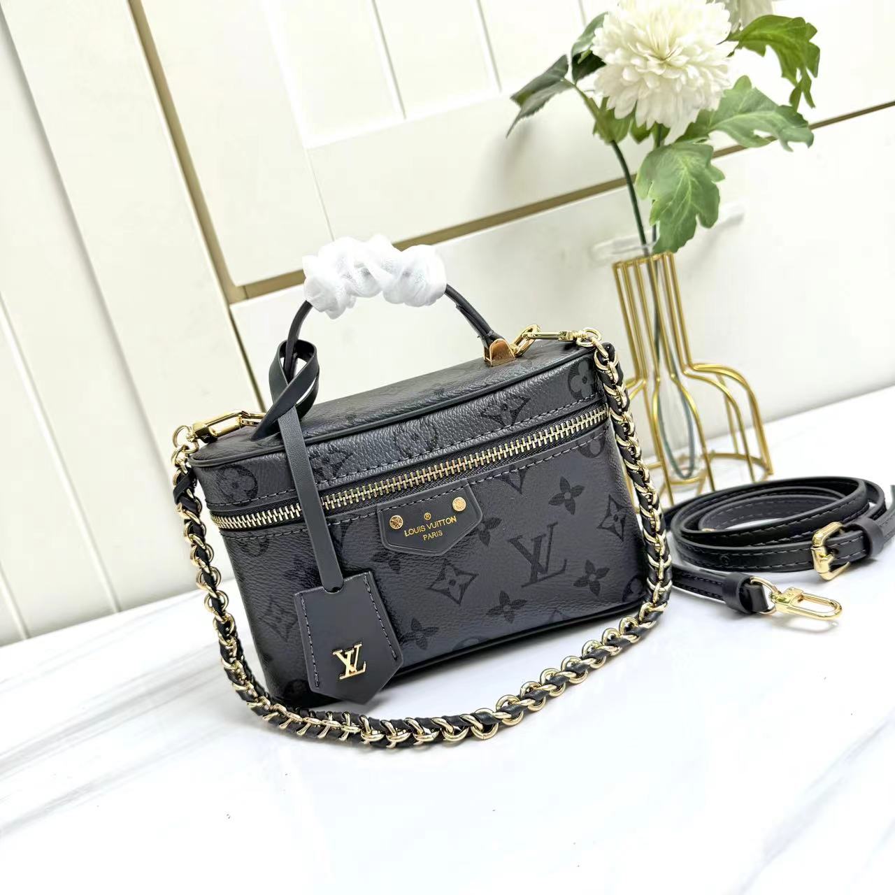 Designer Monogram Vanity Chain Pouch-Black - Bag - Gorchic - $131.99