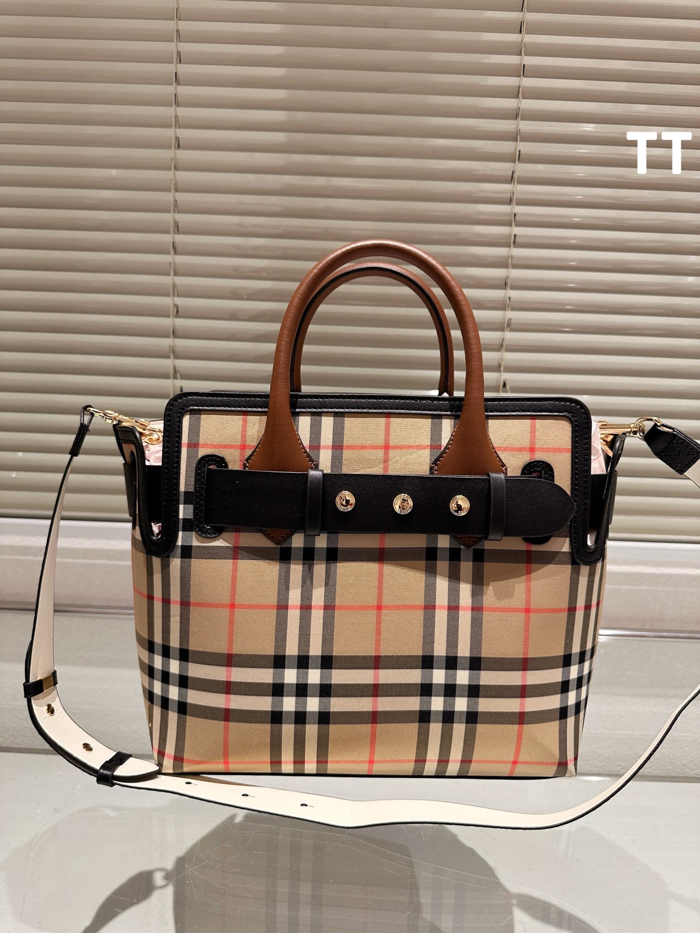 BURBERY Calfskin Vintage Check Triple Stud Mini Belt Bag Archive Beige - Bag - Gorchic - $137.99