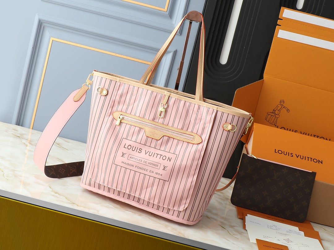 Designer Monogram Neverfull Bandoulière Inside Out MM Size Pink Bag - Gorchic - $136.99