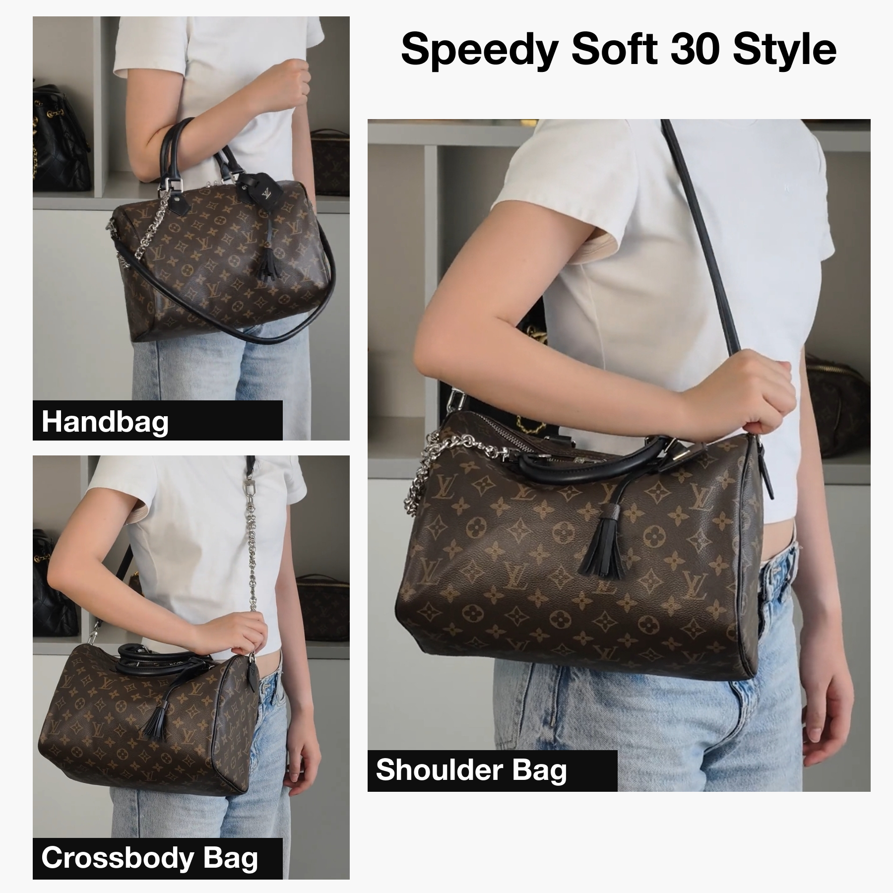 Designer Monogram Speedy Soft 30 Boho Black Handbag - Gorchic - $144.99