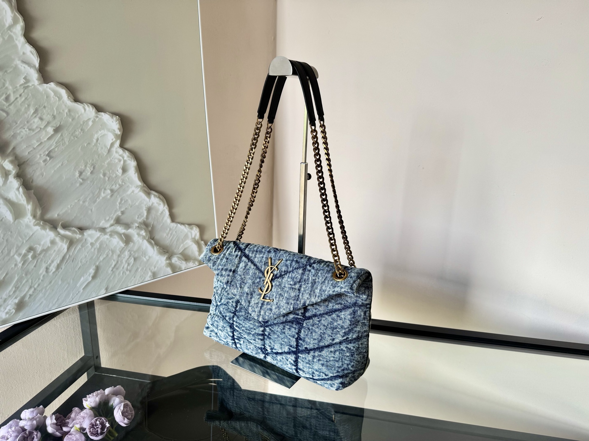 Yves Lady Designer Loulou Puffer Denim Bag - Small Size - Gorchic - $143.99