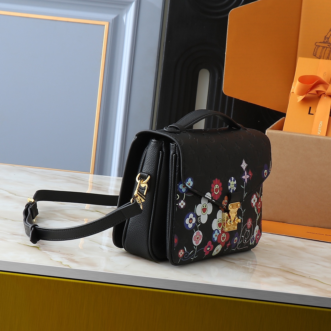 Designer LV x TM Embossed Flower Handbag - Black - Gorchic - $124.99