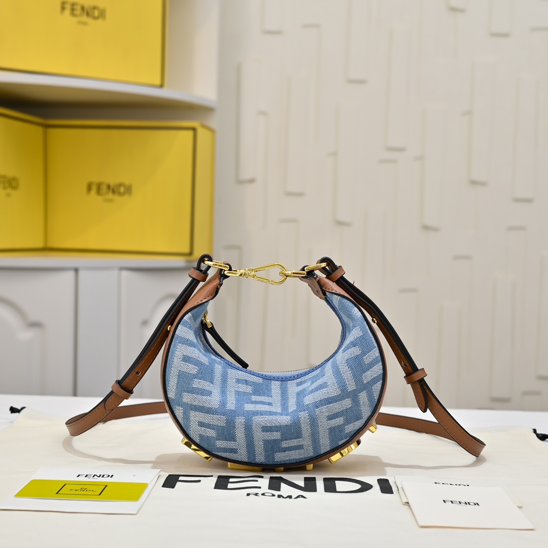 FD FDgraphy Blue Denim-Effect FF Jacquard Bag - Mini - Gorchic - $149.99