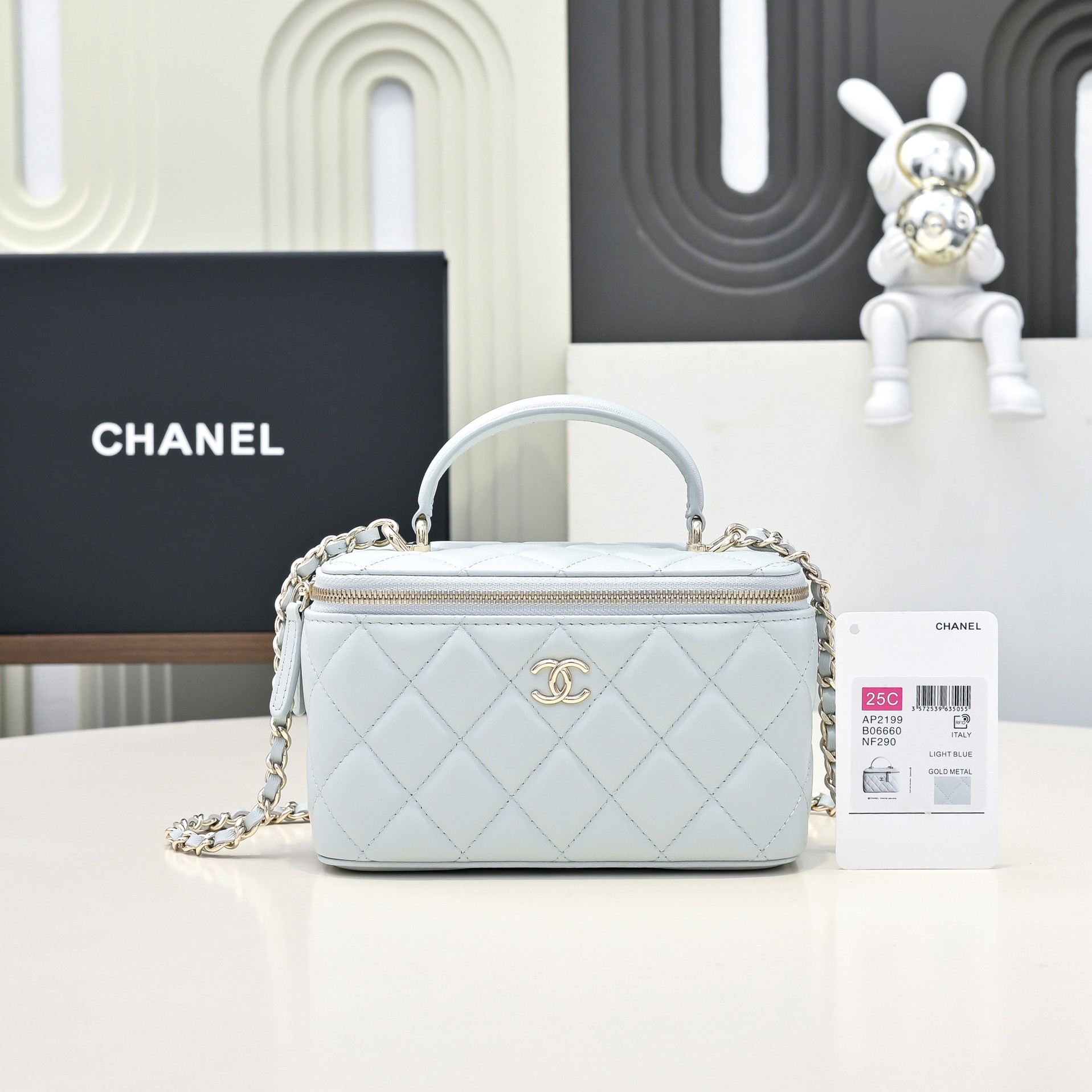 CC Inspired Vanity Cosmetic Top Handle Bag - Light Blue - Gorchic - $125.99