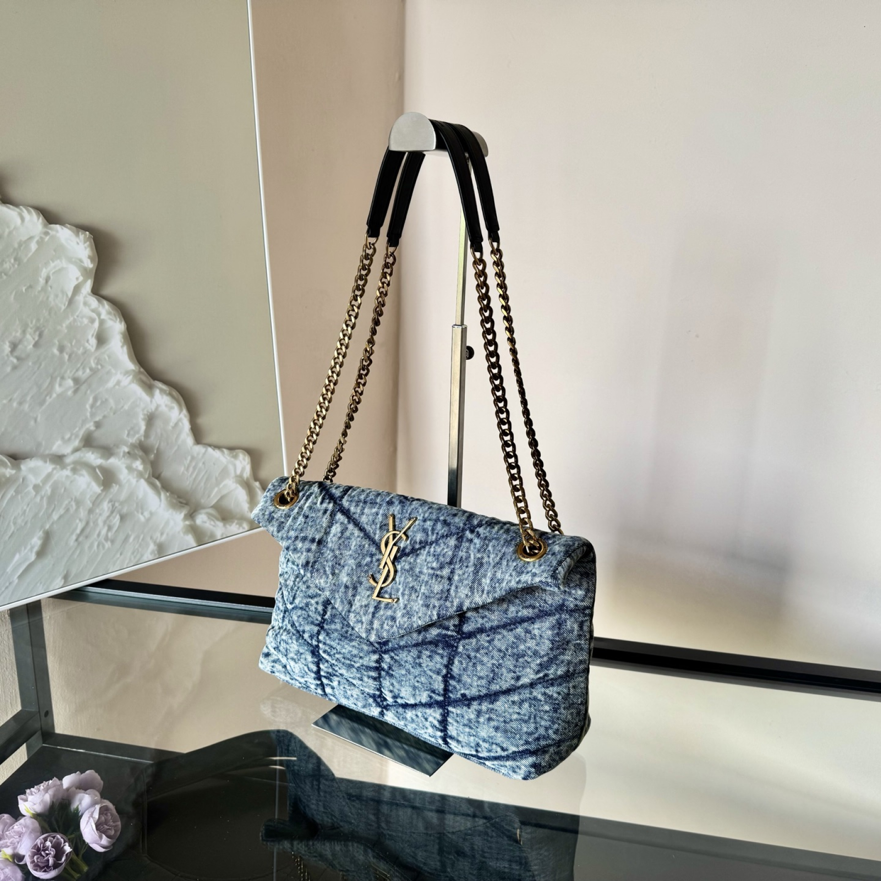 Yves Lady Designer Loulou Puffer Denim Bag - Small Size - Gorchic - $143.99