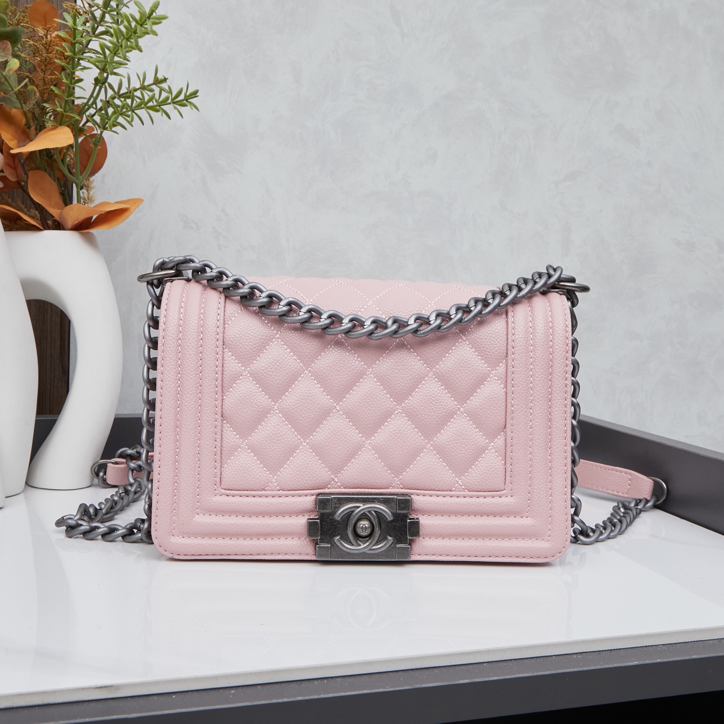 CC Inspired Boy Bag Small Caviar Quilted - Light Pink - Gorchic - $139.99