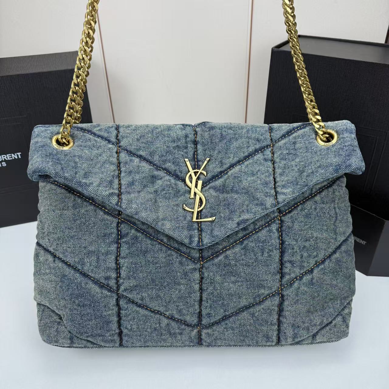 Lady Designer LouLou Puffer Vintage Quilted Denim Crossbody Bag - Gorchic - $136.99