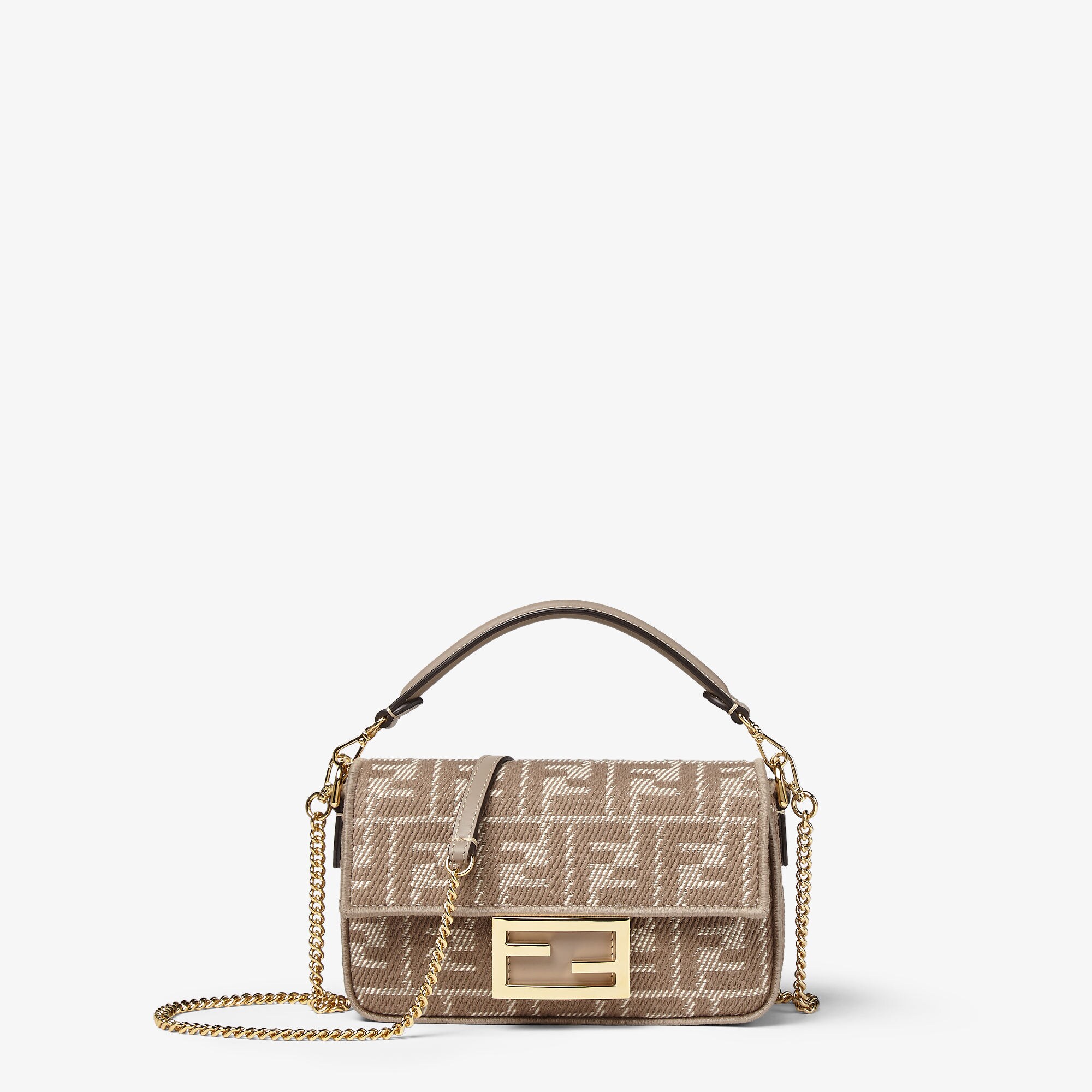 FD Baguette Mini Dove Grey Denim-Effect FF Jacquard Bag - Gorchic - $136.99