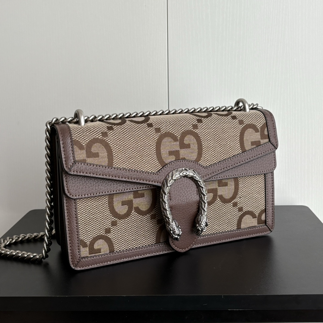 Double-G Dionysus Small GG-Jacquard Canvas Shoulderbag- Brown and Silver - Gorchic - $124.99