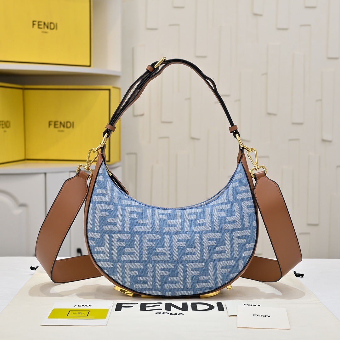 FD FDgraphy Blue Denim-Effect FF Jacquard Bag - Small - Gorchic - $153.99