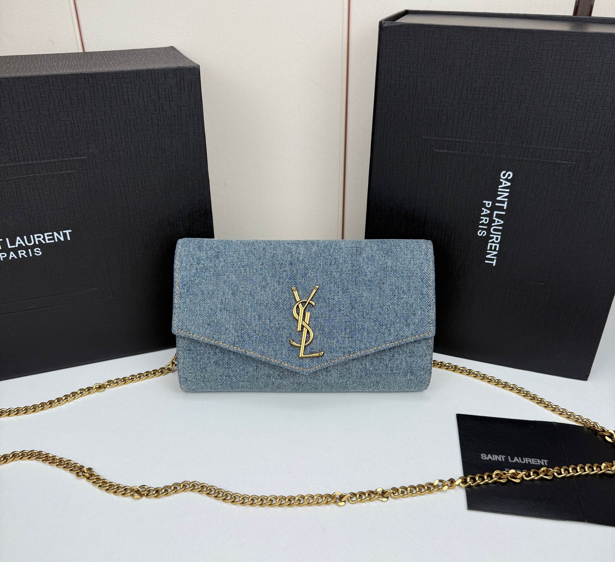 Lady Designer Uptown Denim Canvas on Chain Bag - Indigo Blue - Gorchic - $116.99