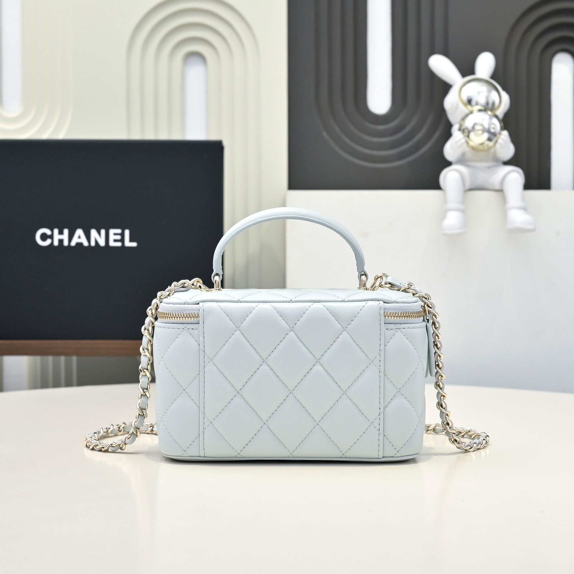 CC Inspired Vanity Cosmetic Top Handle Bag - Light Blue - Gorchic - $125.99